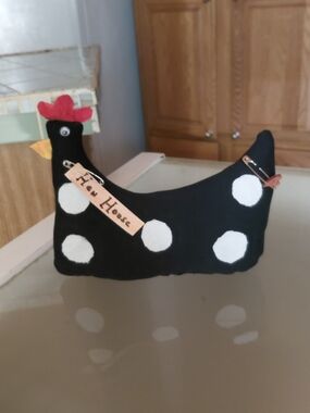 Black Polka Dot Hen House Decorative Chicken 11"wide 9"tall
